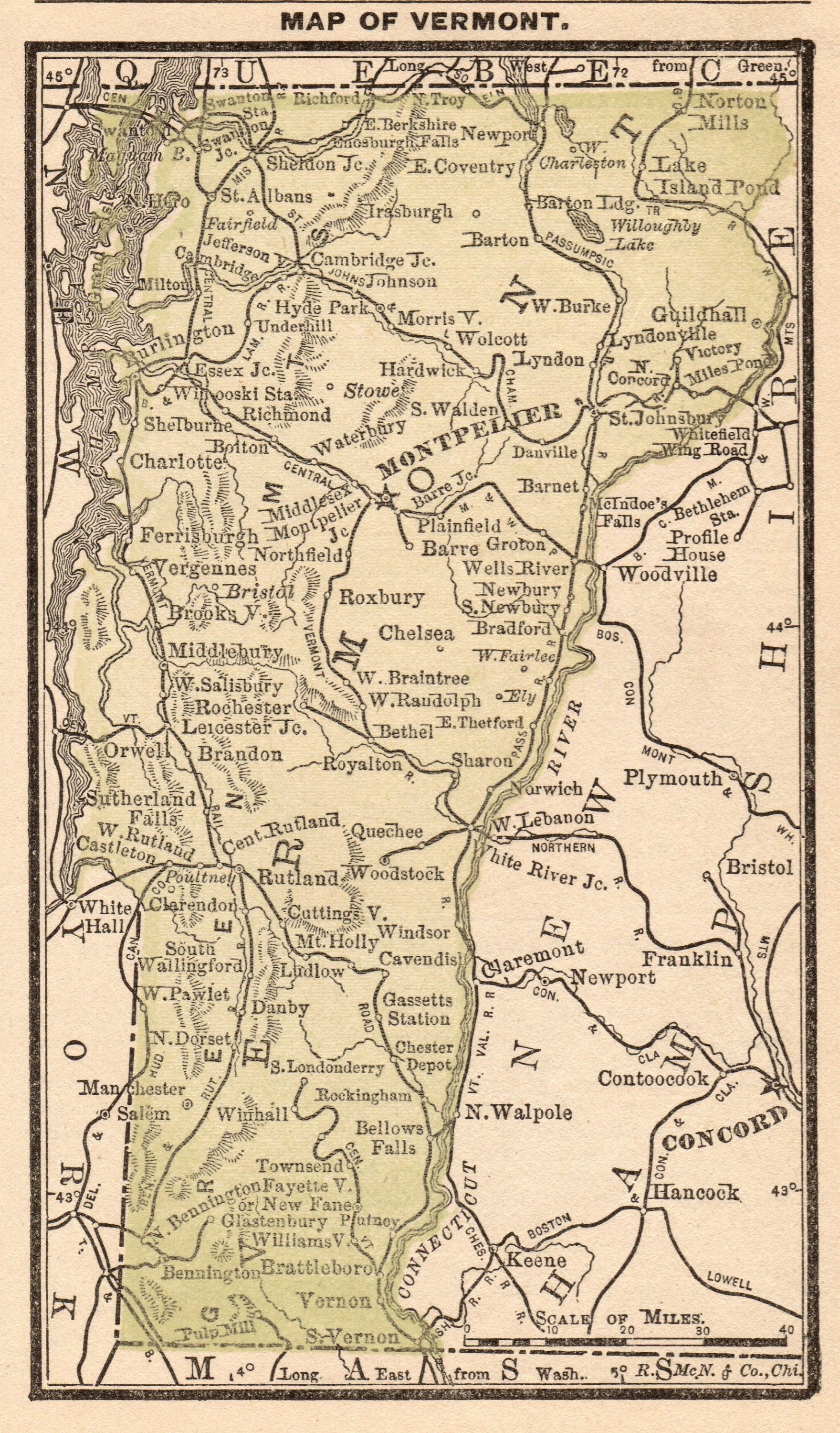 1888 Antique Map of VERMONT Vintage MINIATURE Vermont State Etsy