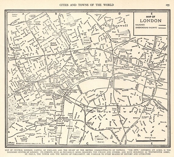 1943 LONDON City Map Antique Street Map of London Black and Etsy