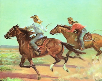 1950s American Quarter Horse Print Cowboys On Horseback Wall Art Wesley Dennis Art Western Decor Birthday Gift  wd 12496z