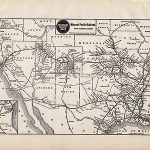 1929 Antique MISSOURI PACIFIC RAILROAD Map Vintage Railway Map Birthday Gift for Dad Anniversary 2002
