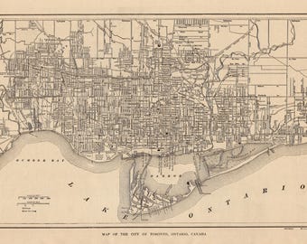 1921 Antique TORONTO City Map Street Map of Toronto Canada Gallery Wall Decor Home Office Decor Gift for Birthday Anniversary Wedding 4103