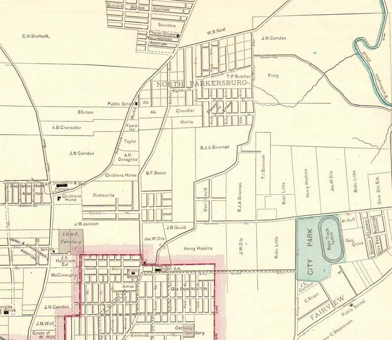 1891 Antique Parkersburg West Virginia Street Map George Cram City Map of Parkersburg Gift For Housewarming Wedding Birthday 11375
