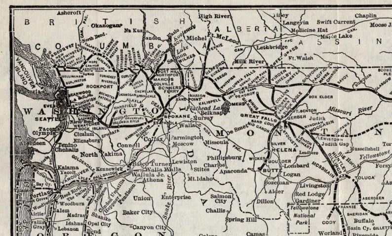 1918 Antique GREAT NORTHERN Railroad Map Chicago Burlington Quincy Railroad Map Birthday Gift for Dad 3223 image 4