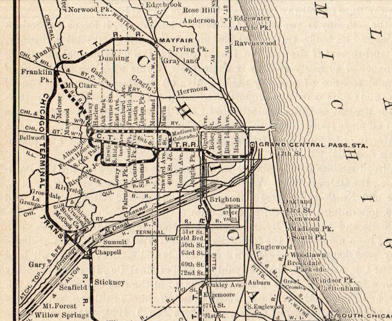 1900 Antique Chicago Terminal Transfer Railroad Company Map Etsy