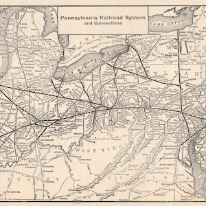 1914 Antique Pennsylvania Railroad Lines Map Vintage Eisenbahnkarte Geburtstagsgeschenk für Papa, Jahrestag 2985