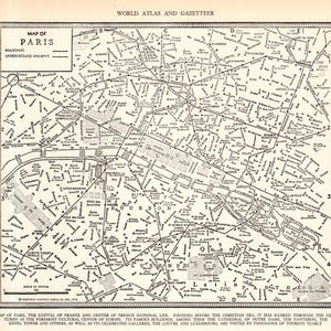 1936 Vintage Paris Frankreich Straßenkarte von Paris-Wand-Dekor-Schwarz-Weiß-Dekor-Jubiläums-Geschenk für Geburtstag Hochzeit Abschlussfeier 2989