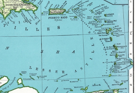 1947年 ヴィンテージ カリブ海地図 西インド諸島地図 ビーチハウス 海