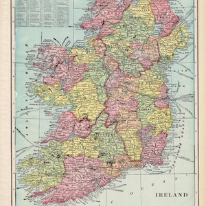 1903 Antique IRELAND Map George Cram Atlas Map of Ireland Gallery Wall Home Decor Birthday Gift For Graduation Anniversary Wedding 3092