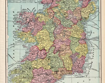 Mappa antica dell&#39;IRLANDA del 1903 George Cram Atlas Mappa dell&#39;Irlanda Galleria Parete Decorazione per la casa Regalo di compleanno per laurea Anniversario Nozze 3092