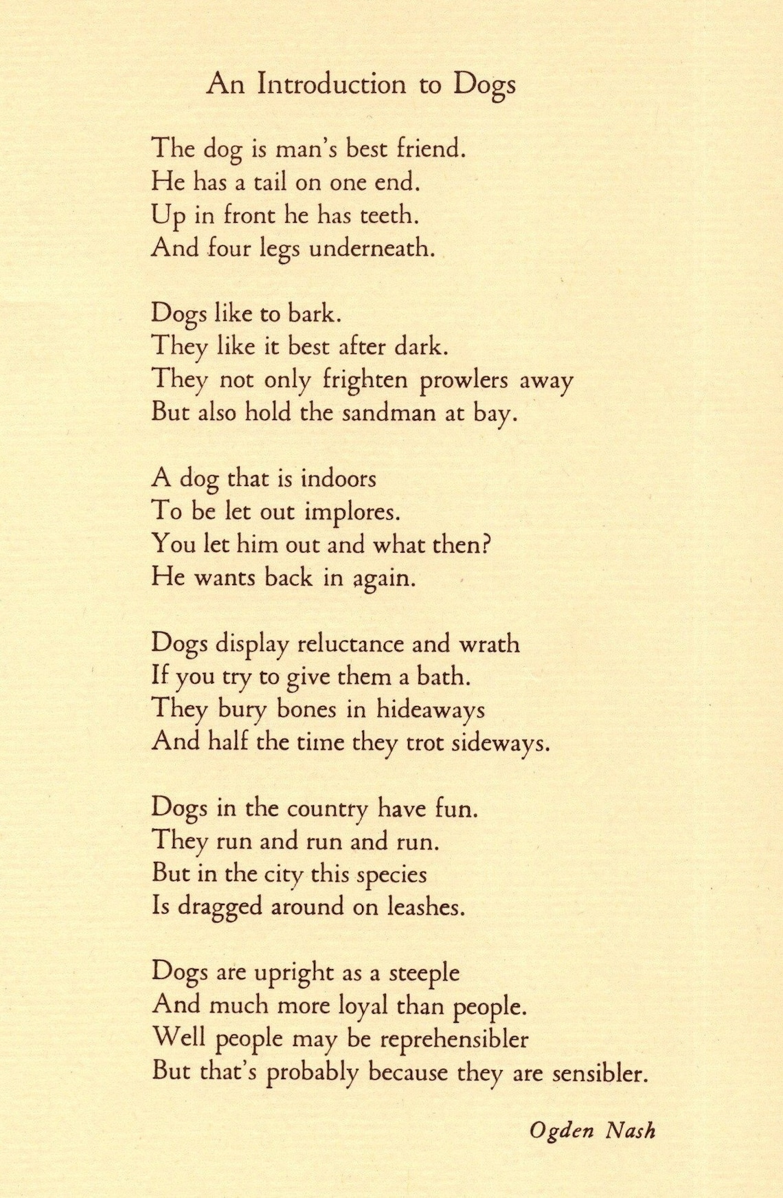 1940s Mans Best Friend Dog Poem Print Ogden Nash Dog Poetry - Etsy