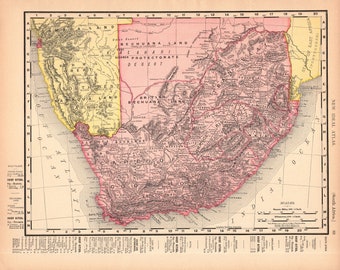 1902 Antique SOUTH AFRICA Map Vintage Map of South Africa Gallery Wall Decor Anniversary Gift for Wedding Birthday 1358