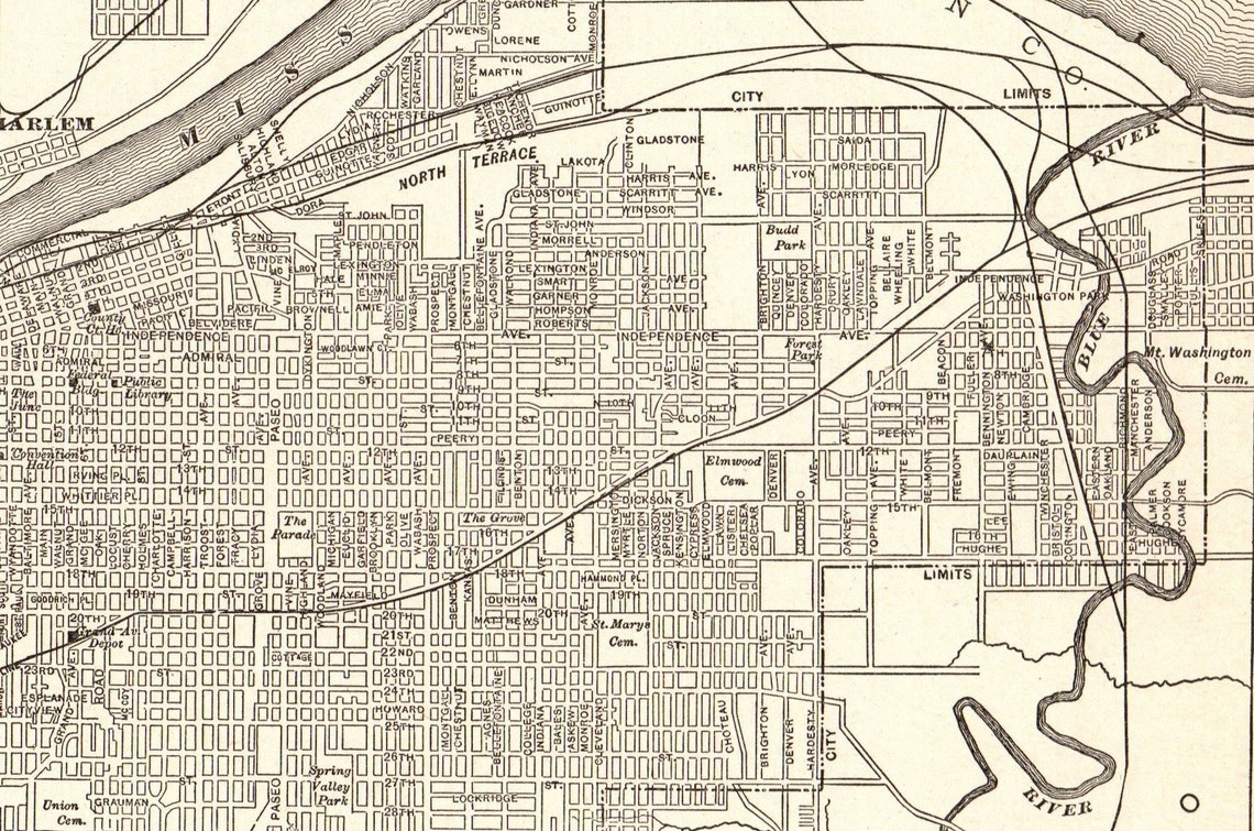1928 Antique KANSAS CITY Street Map of Kansas City Missouri Etsy