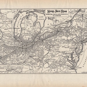 Mapa antiguo de ferrocarril de 1924, chapado en níquel. Mapa de ferrocarril de Nueva York, Chicago y San Luis. Regalo de cumpleaños para papá. Aniversario 3276