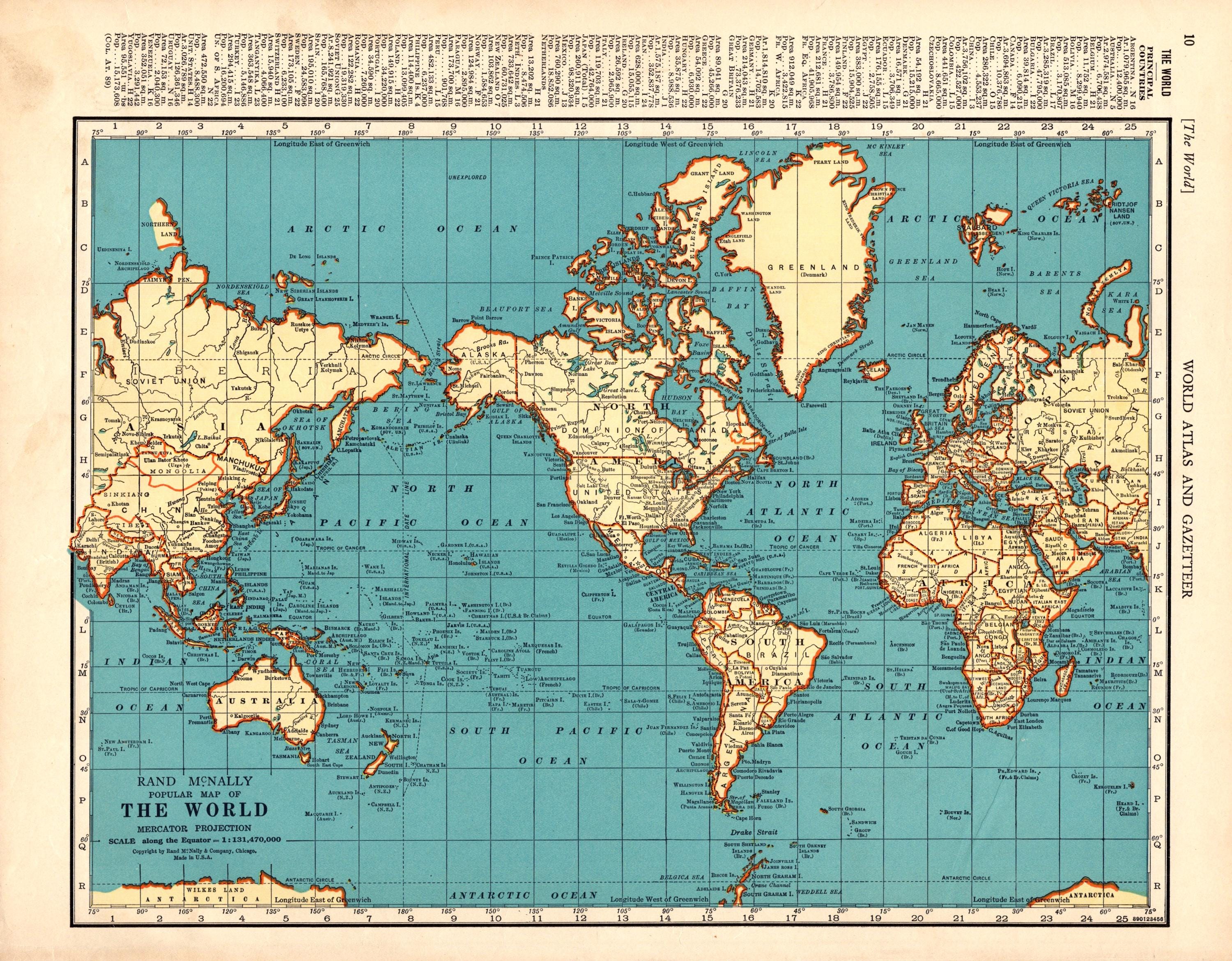 古地図　世界地図　年代物　ヴィンテージ　182×122 巻物　レトロ　巻物仕様 1938年版ヴィンテージ世界地図 アンティーク世界地図 図書館装飾 旅行