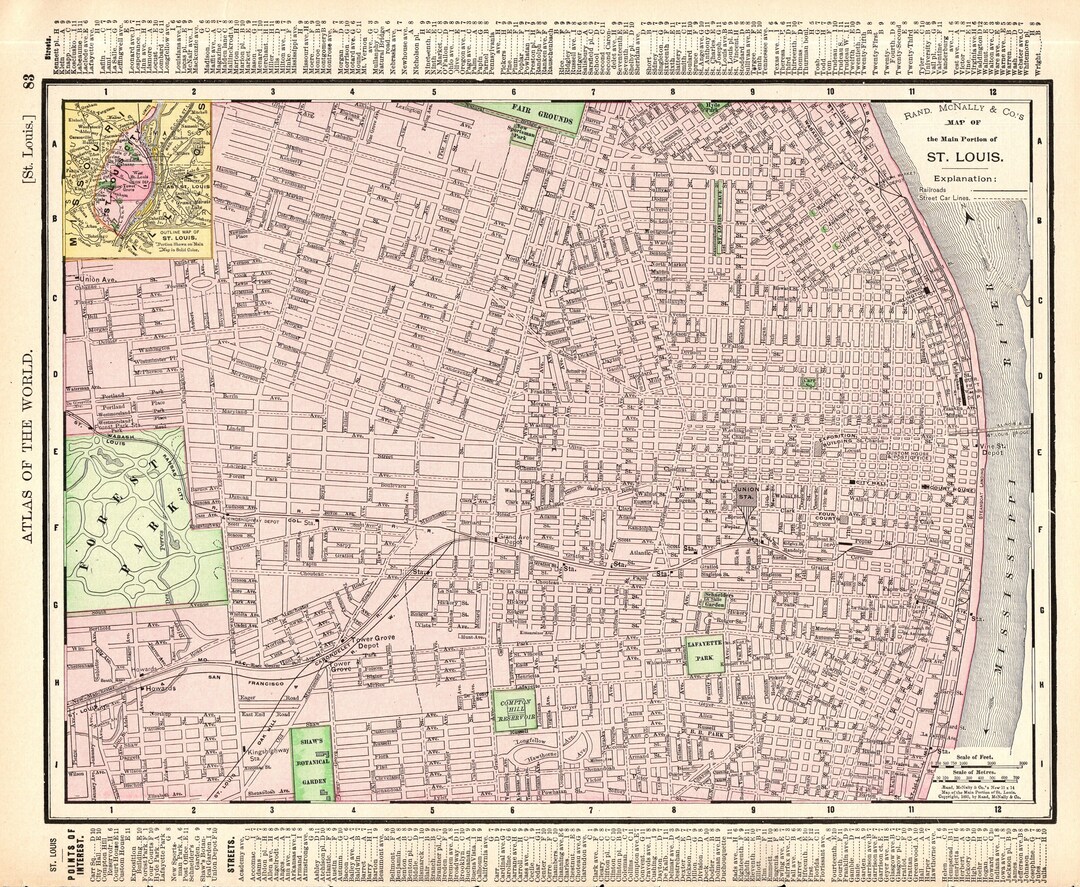 HISTORIX Vintage 1895 Saint Louis Missouri Map - 24x36 Inch Vintage Map of  St Louis MO Wall Decor - Old St Louis City Map - Perspective St Louis Wall