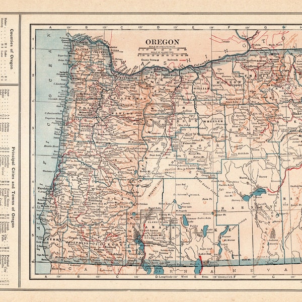 1921 Antique OREGON Map Vintage Map of Oregon State Map Gallery Wall Art Housewarming Gift For Anniversary Birthday Wedding 2201