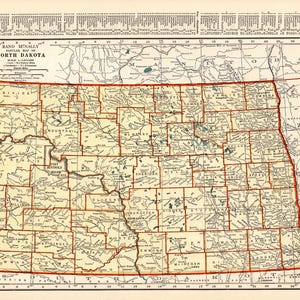 1940 Vintage NORTH DAKOTA State Map Antique Map of North Dakota Gallery Wall Home Decor Gift for Wedding Anniversary Birthday 3199
