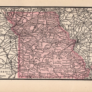 1888 Tiny MISSOURI State Map of Missouri MINIATURE Map Gallery Wall Art Gift For Birthday Wedding Anniversary 150