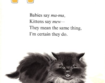 Fluffy Black Cat Print Letter M Print ABC Alphabet Wall Art Print Newberry Black Cat Kitten Art Illustration Childrens Room Decor 12083