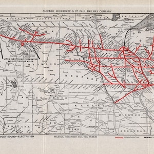 Mapa antiguo del ferrocarril Chicago Milwaukee St Paul and Pacific de 1923 Mapa ferroviario vintage Regalo de cumpleaños para papá Aniversario 2924