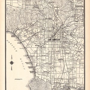 Carte antique de la ville de LOS ANGELES de 1941, carte des rues de Los Angeles, noir et blanc, cadeau d'anniversaire pour l'obtention du diplôme de mariage, anniversaire 3204