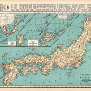 Carte du Japon antique de 1936, carte vintage du Japon, décoration murale, cadeau pour voyageur, anniversaire de mariage, anniversaire de mariage 2949