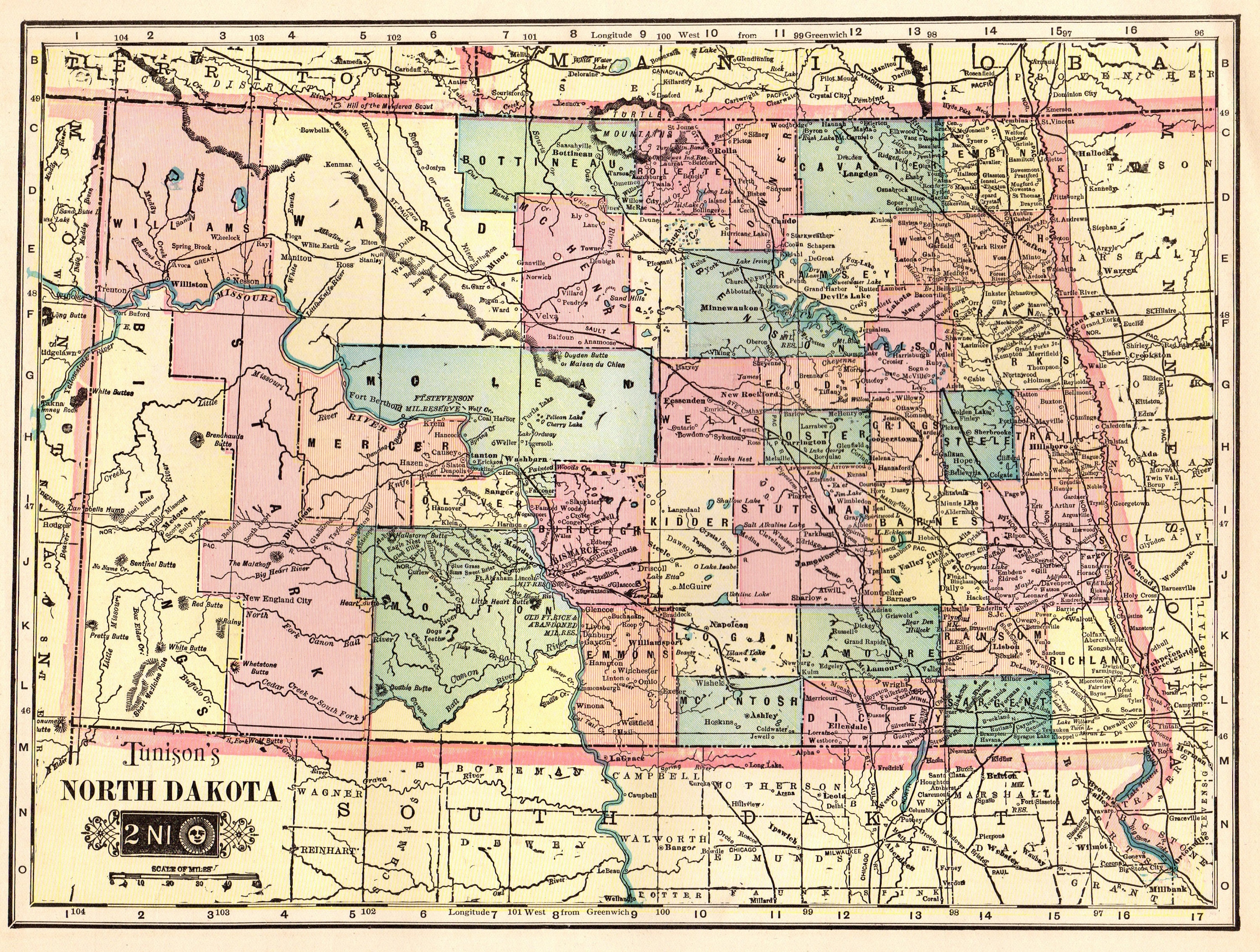 1903 NORTH DAKOTA Map of North Dakota State Map Print 1900s