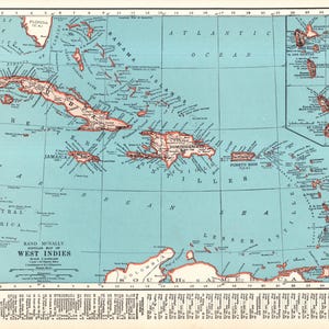 1942 Antique CARIBBEAN Map West Indies Islands Beach House Ocean Decor Gallery Wall Art Gift for Traveler Anniversary Birthday Wedding 3863