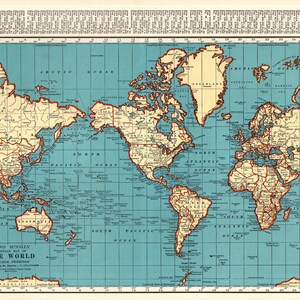 Vintage Map of The World 1942 Antique World Map Library Decor Gift for Traveler Birthday Wedding 1806