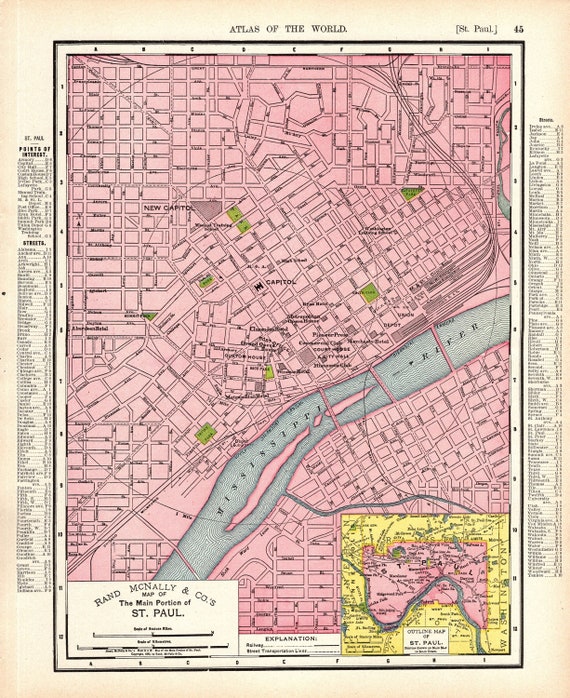 Antique Street City Map St. Paul, Minnesota, USA Stock Photo by