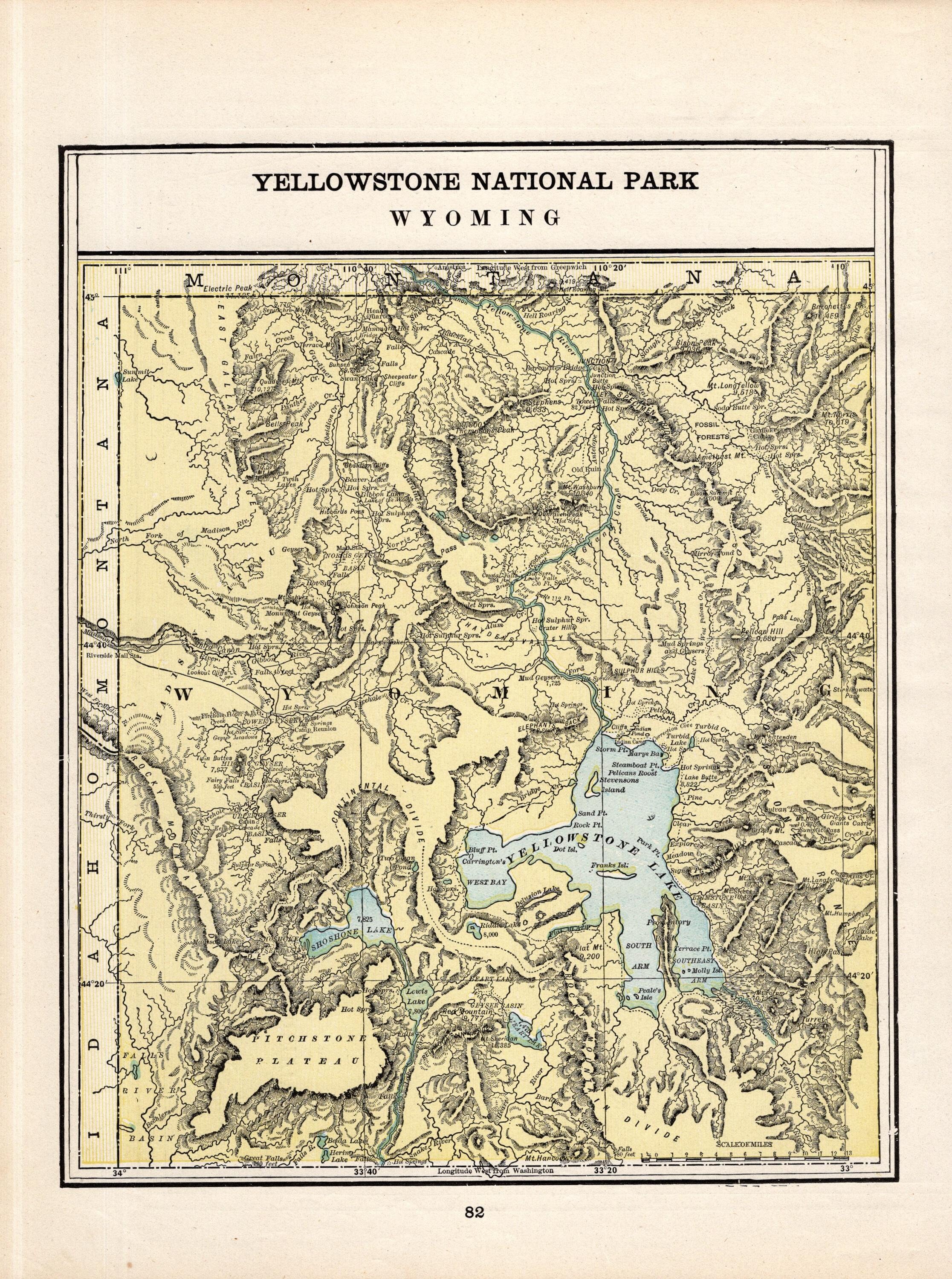 Antique YELLOWSTONE National Park Map 1894 Map Of Yellowstone Wyoming Wall Art George Cram Atlas Map Gift For Wedding Birthday  2889