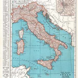 ITALIEN Karte 1943 Vintage Landkarte Italien Atlas Karte Galerie Wandbibliothek Dekor Jahrestag Geschenk für Abschluss Geburtstag Hochzeit 3961