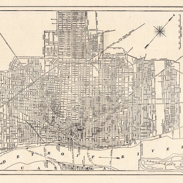 1919 Antique DETROIT Street Map City Map of Detroit Michigan Black White Wall Decor Gift for Anniversary Graduation Wedding Birthday #1947