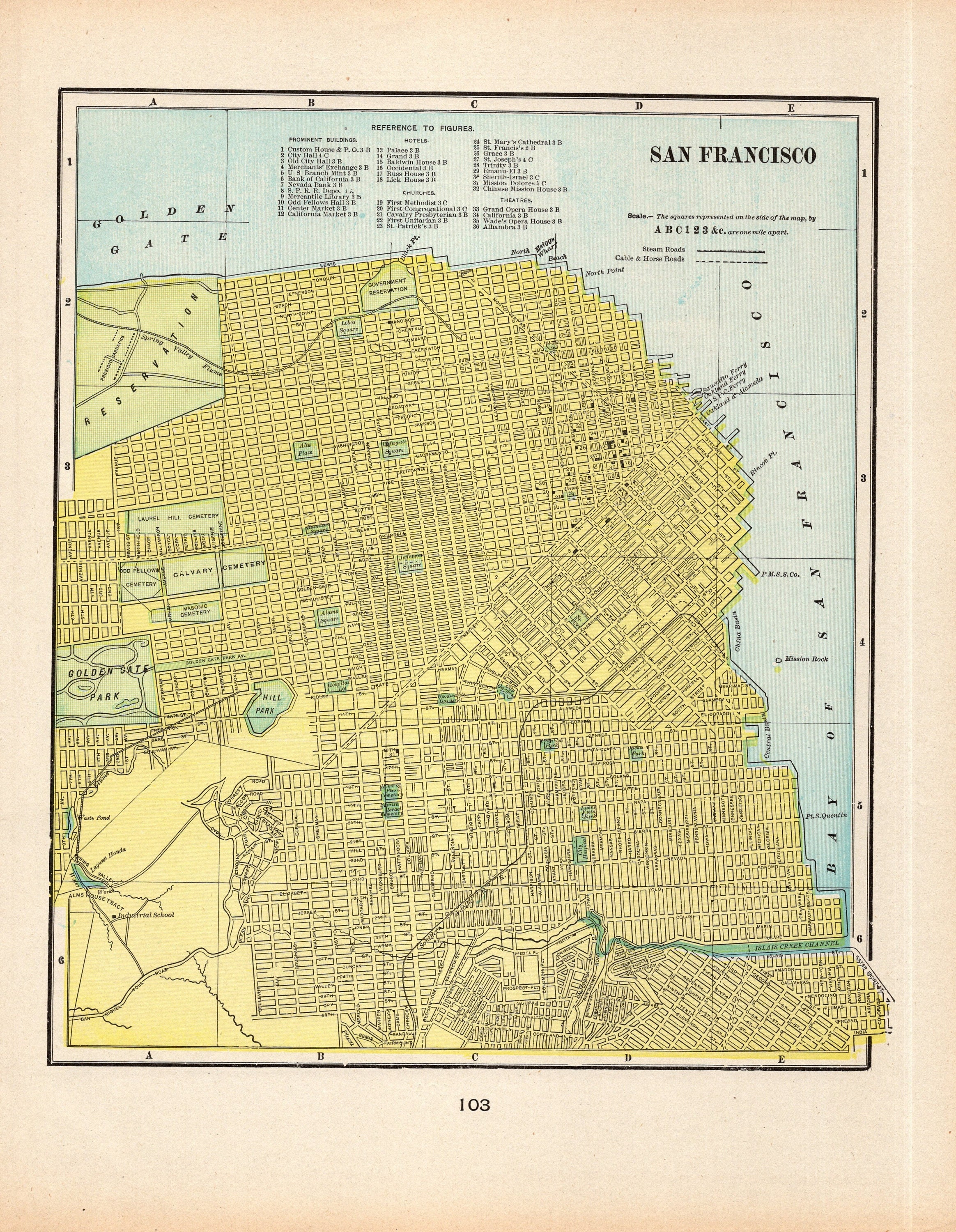 1902 Antique SAN FRANCISCO Street Map Gallery Wall Decor George Cram ...