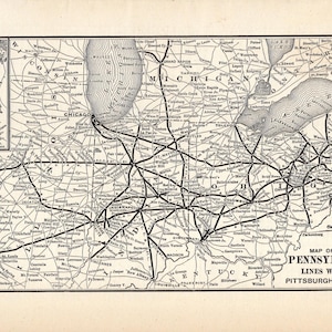 1904 Antique Pennsylvania Railroad Map West Of Pittsburgh and Erie Railroad Map Railway System Map Wall Art Birthday Gift for Dad 3220