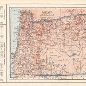 Carte vintage 1914 de l'Oregon, carte de l'État de l'Oregon, galerie d'art mural, cadeau de pendaison de crémaillère pour un anniversaire de mariage, 3184