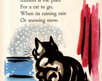 1940s Sweet Cat At Window Print Letter I Alphabet Wall Art Print ABC Black Cat Art Print Nursery Rhyme Decor Childrens Room Decor 13094z