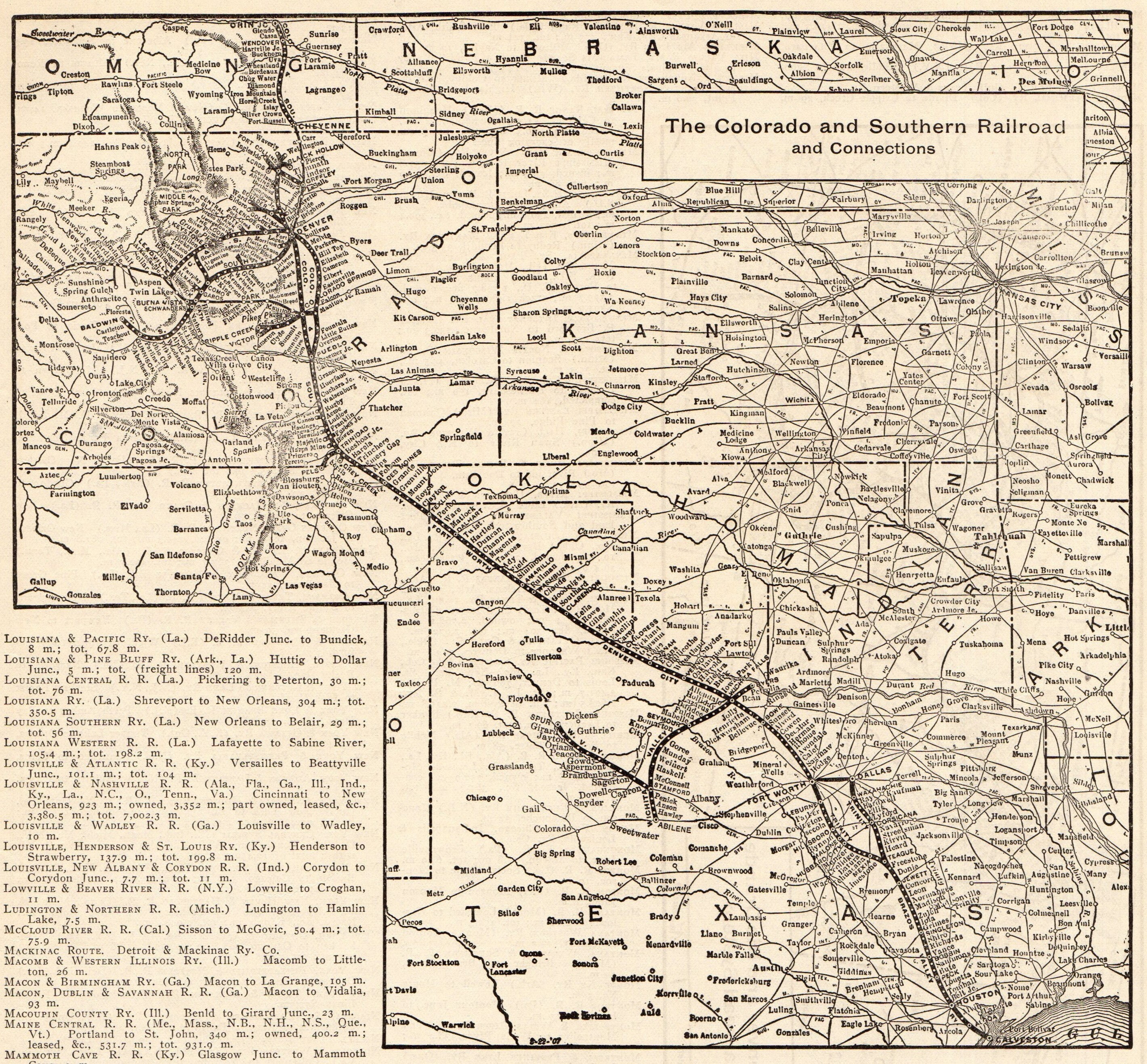 Colorado And Southern Railroad Map 1909 Antique Colorado And Southern Railroad Map Galveston To | Etsy Uk