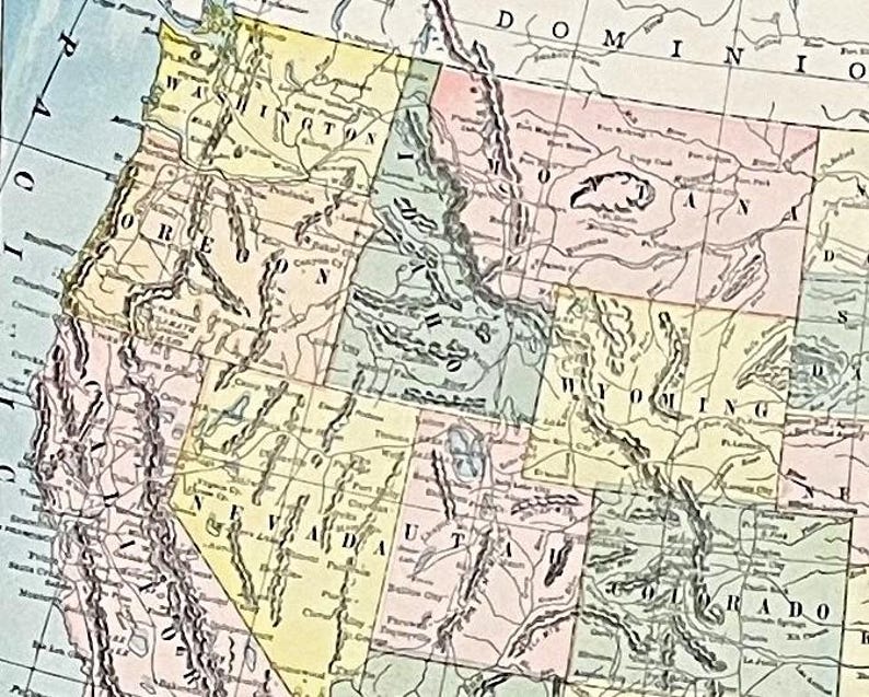 1895 Antique UNITED STATES Map of the Usa Map George Cram Atlas Map ...