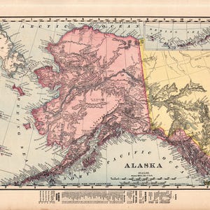 1902 Antique ALASKA State Map Vintage Map of Alaska Atlas Map Gallery Wall Decor Gift for Birthday Graduation Wedding Anniversary 2995