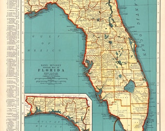 1941 Antique FLORIDA State Map Vintage Map of Florida Gallery Wall Decor Housewarming Gift For Birthday Wedding Anniversary Teacher 4116