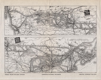 1922 Antique CANADIAN NATIONAL Railway Map Vintage Grand Trunk Railway Map Birthday Gift for Dad Anniversary 2850