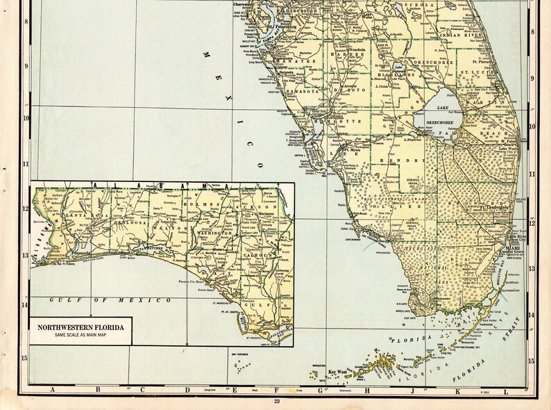 1942 Antique FLORIDA State Map - Il 794xN.2845770071 2wse 