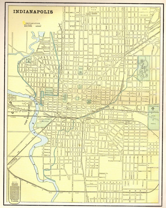 1891 Antique INDIANAPOLIS Street Map Vintage City Map Print | Etsy