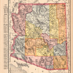 1907 Antique ARIZONA State Map Vintage Karte von Arizona Galerie-Wand-Kunstbibliothek-Dekor- Jahrestags-Geschenk für Geburtstags-Abschluss-Hochzeit 3063