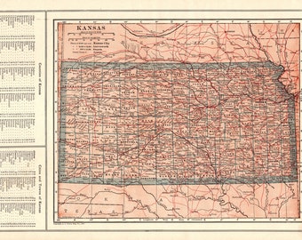 1917 Antique Kansas State Map of Kansas Home Library Office Decor Gallery Wall Decor Birthday Gift for Wedding Anniversary Housewarming 2220