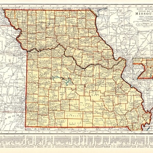 Carte de l'état du Missouri 1940, carte vintage du Missouri Gallery, art mural, décoration d'intérieur, cadeau pour voyageur, anniversaire de mariage, 3030