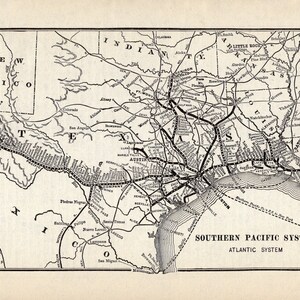 Carte du système ferroviaire antique du Pacifique Sud de 1904, carte du chemin de fer du côté atlantique, cadeau d&#39;anniversaire pour l&#39;anniversaire de papa 2546