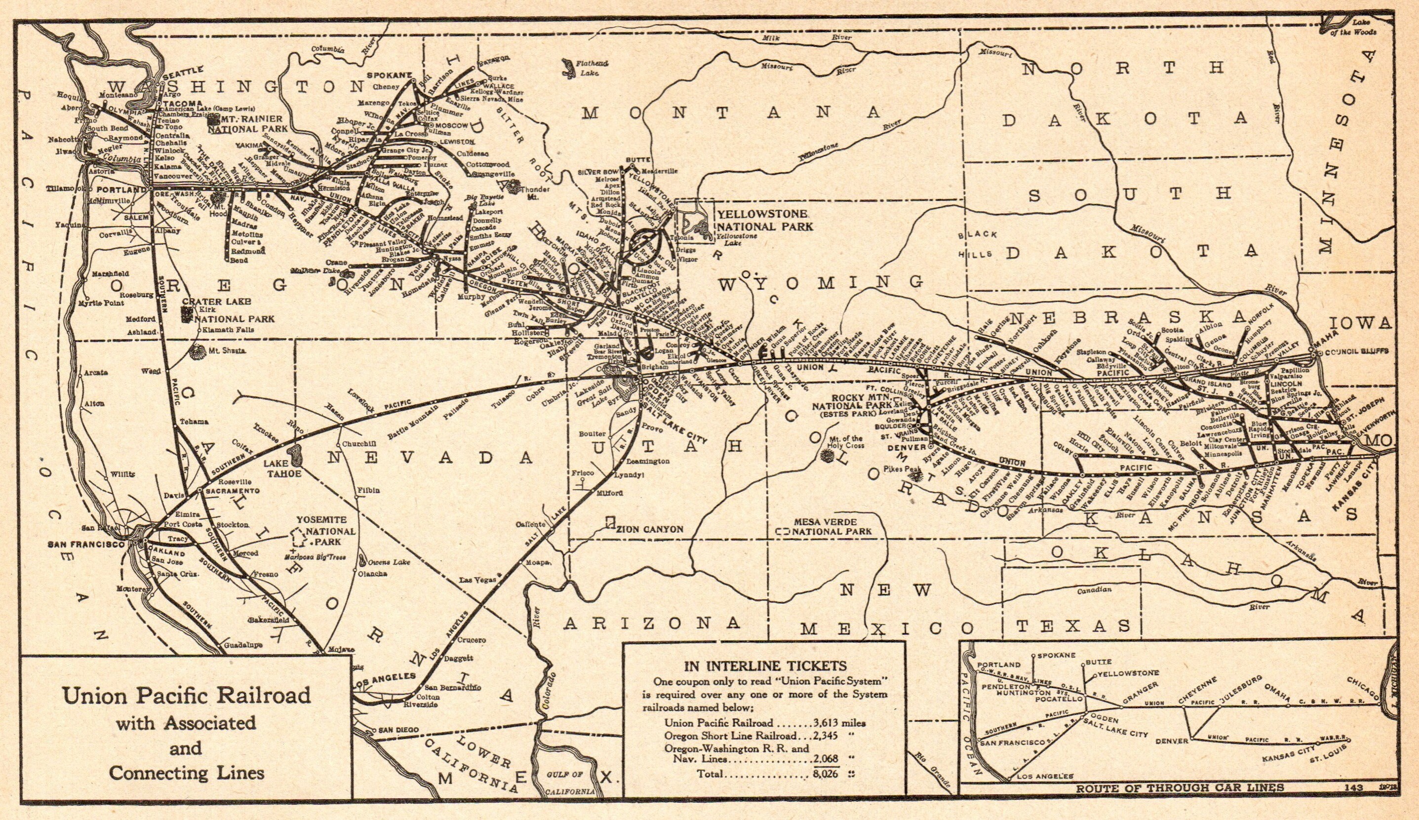 1923 Antique UNION PACIFIC RAILROAD Map Black and White Etsy