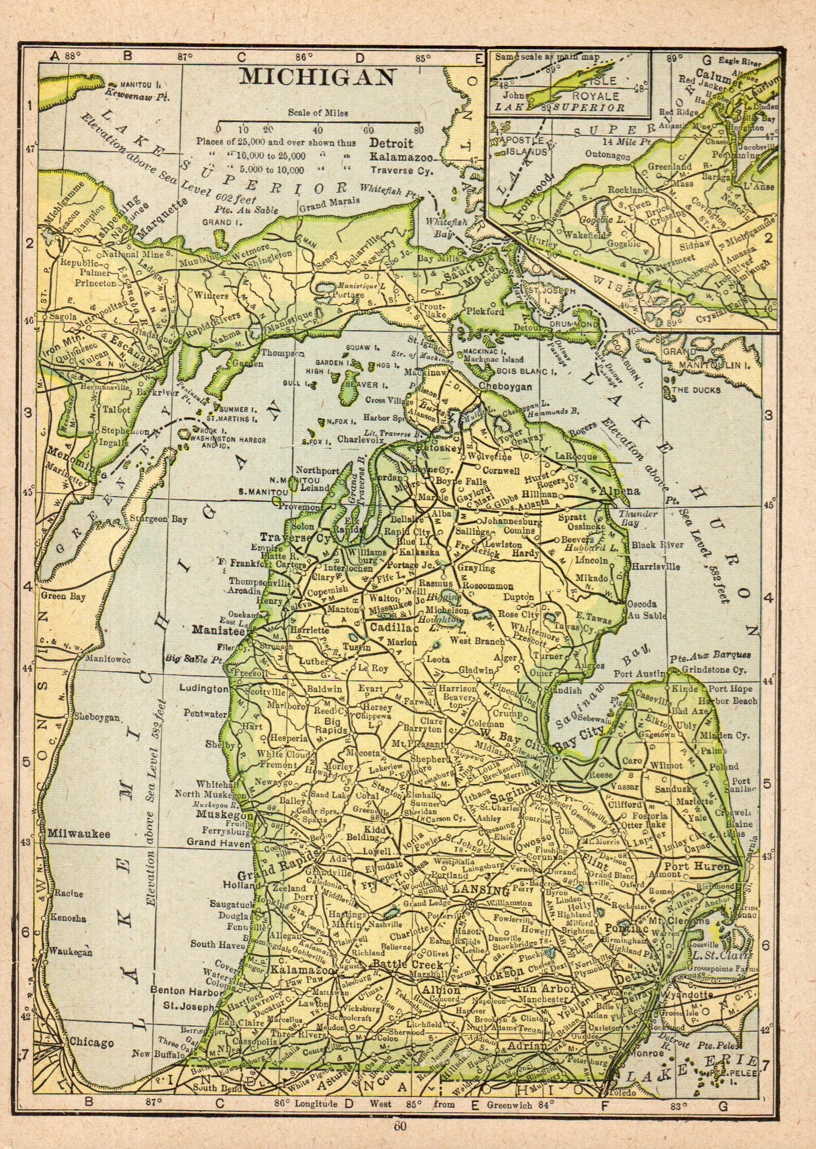 1920 Antique Michigan Map Vintage Small Michigan State Map Etsy